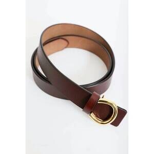 NEW LETO women's minimalist leather horseshoe belt in brown